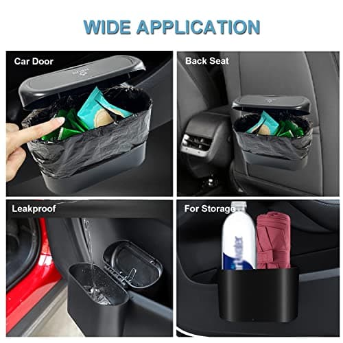 Kitbest Car Bin Mini Trash Can with Lid+ 60 Bags+ 2 Hooks, Auto Accessories — view 5