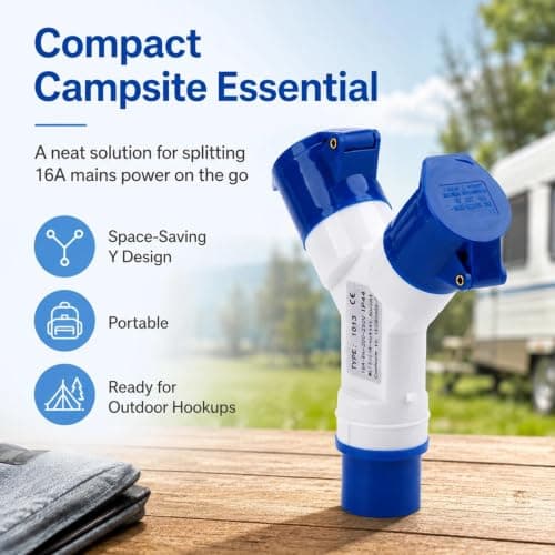 16Amp 2-Way Industrial Plug Splitter, Caravan Electric Hook Up Splitter Adapter, IP44 Waterproof 3 Pin Electrical Connection Splitter for Motorhomes, Caravans, Camping Tents, Construction Sites — view 6