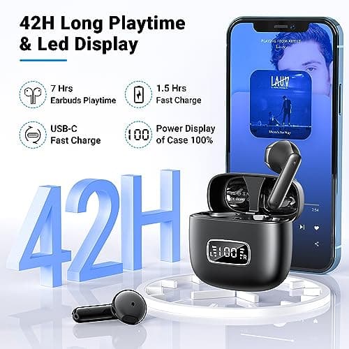 kauguo Wireless Earbuds Bluetooth 5.4,Long Battery Life Lightweight Earphones,Comfortable Fit Wireless Headphones For Small Ears,IPX6 Waterproof Earbuds For Running Gym Work Travel Music black — view 4