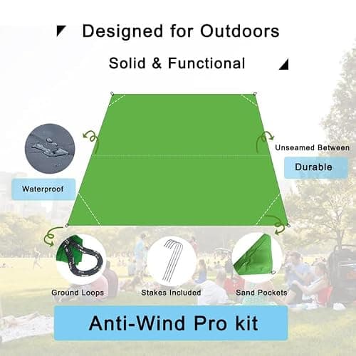 Legnowit Outdoor Pocket Blanket, 140 x 100 cm Waterproof Compact Lightweight Mini Picnic Blanket, Sand Free Beach Mat, Small Tarp for Concert Festival Camping Hiking Travel, Stakes Included (Green) — view 3