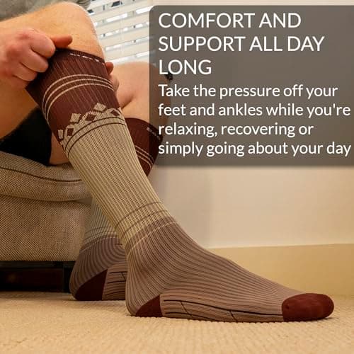 360 RELIEF Compression Socks for Women & Men - 15-20 mmHg Travel Flight Socks – Graduated Support - Ideal for Running, Cycling & during Maternity - S/M, Brown with Laundry Bag — view 6