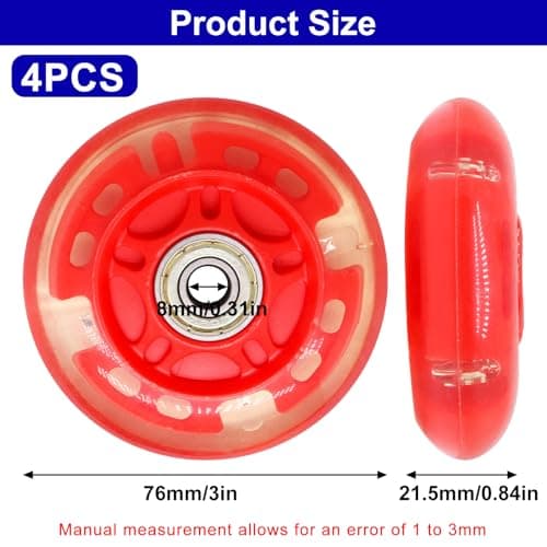 BENLIUDH Inline Skate Wheels With Bearings, 3 Inch Roller Blade 76mm Outdoor and Indoor Clear Wheels for Office Chairs, Luggage (4 Pack, Red) — view 2