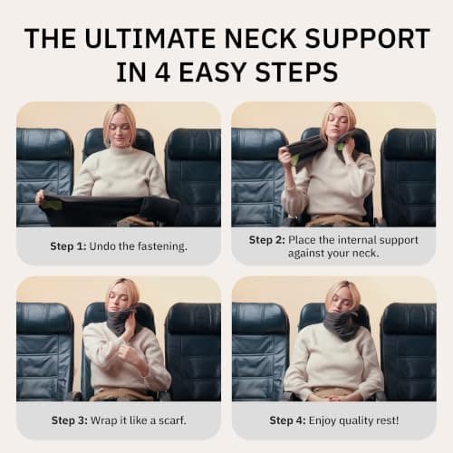 trtl Travel and Airplane Pillow - Real Sleeping Experience on Long Flights - Neck and Shoulder Support - Super-Soft, Lightweight, Easy-to-Carry, and Machine-Washable Flight Pillow - Grey — view 2