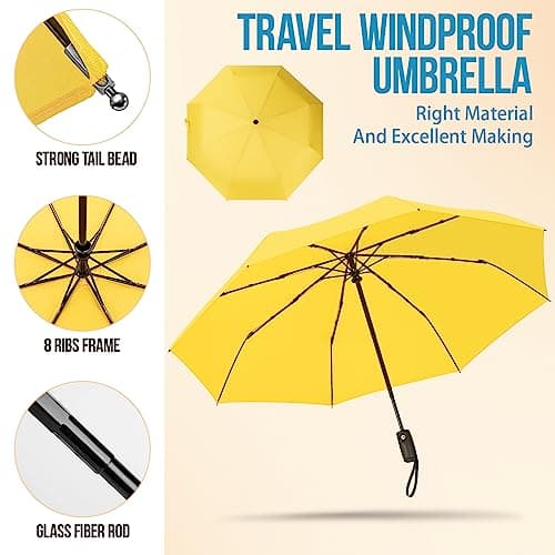ZOMAKE Travel Compact Umbrella Windproof, Small Umbrella (41.5in-Yellow) — view 4