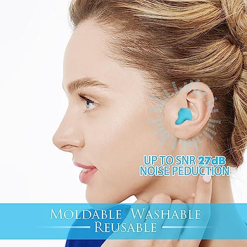 8 Pairs Silicone Ear Plugs for Sleeping, Reusable Waterproof Moldable SNR = 27dB Noise Cancelling Premium EarPlugs for Sleeping, Shooting, Airplanes, Concerts, Mowing, Studying, Swimming(Blue) — view 2