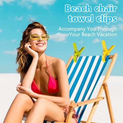 Vicloon Beach Towel Clips, 6 PCS Large Plastic Laundry Clip Clothes Pegs, 4 Color Laundry Clip Towel Pegs, Quilt Clips, Beach Chair Towel Clips Holder to Keep Your Towel from Blowing Away — view 4
