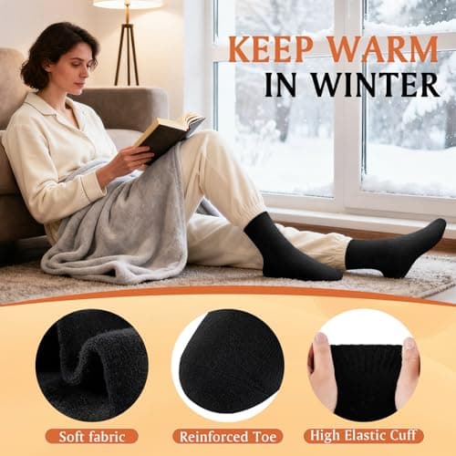 Niorasen Thermal Wool Socks for Women 5 Pairs Multipack, Ladies Warm Winter Walking Hiking Crew Socks for Boots, Thick Comfy Cushioned, Black & Multicolour, Valentines Birthday Gifts for Girlfriend — view 5