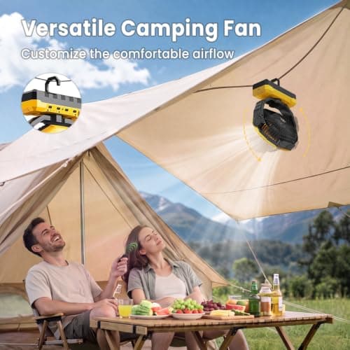 FRIZCOL 3-in-1 Camping Fan - Portable Fans Rechargeable - 24000mAh Battery Powered Fan(140Hrs) with Light & Remote for Indoor, Outdoor, Tent, Travel, BBQ, Fishing, Jobsite - Yellow — view 5