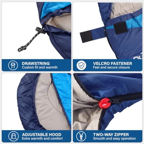 Sleeping Bags for Adults 3 Season Backpacking Lightweight Waterproof Cold Weather Sleeping Bag for Kids Warm Camping Hiking Outdoor Travel Hunting with Compression Bags Navy Blue — view 4