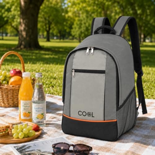 URBNLIVING 20L Insulated Cooler Backpack, Leak-Proof Thermal Foil Lining, Durable Polyester Construction, Hands-Free Food & Drink Storage for Camping, Picnics & Travel - Grey — view 2