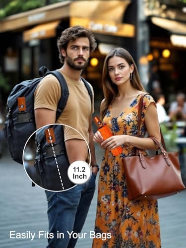 SoulRain Strong Windproof Travel Umbrella with Wooden Handle, Automatic Open Close Compact Folding for Rain & Sun UV Protection, Lightweight Durable Portable for Car, Backpack, Women & Men(Orange) — view 6