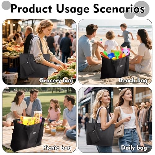 AOTIAN Reusable Grocery Bag, Foldable Shopping Tote Bag with Zipper Closure — view 6