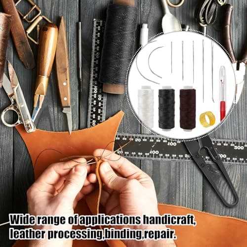 Denipry Leather Waxed Thread, Hand Sewing Kit with 7pcs Sewing Needles and 3 Threads, Leather Repair Sewing Thread Kit for Bookbinding, Shoe Carpet, Canvas Repairing Craft DIY — view 3