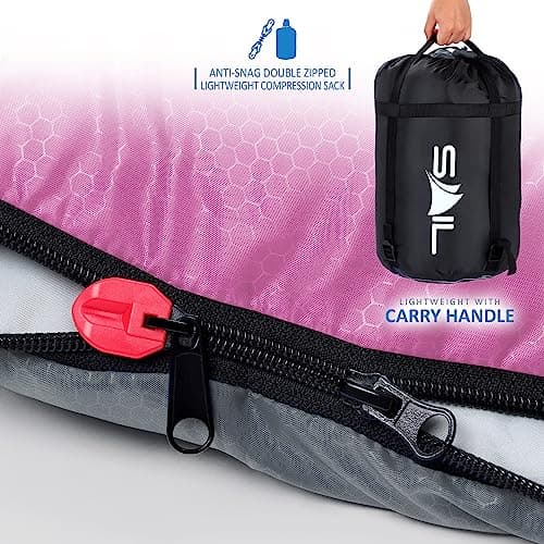 SAIL Sleeping Bag for Adults & Kids, 3 Season Autumn/Spring/Summer 250GSM - Waterproof, Lightweight & Compact, Ideal for Camping, Hiking & Backpacking - Pink — view 5