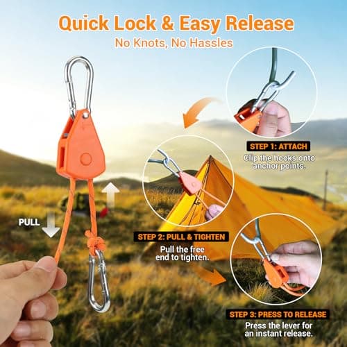 KOKKOYA 4.6m Rope Ratchet Tie Downs Paracord Strap Camping Tensioner 1/8 in — view 4