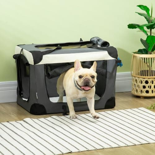 PawHut 60cm Foldable Pet Carrier for Miniature Dogs Cat Carrier Grey — view 2