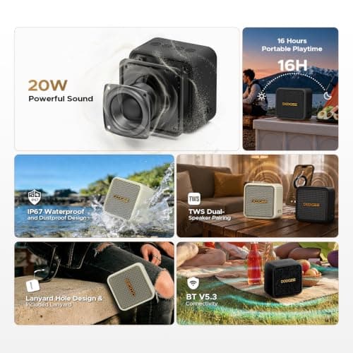 DOOGEEEco Field Pulse Portable Speaker, 20W Powerful Wireless Speakers, IP67 Waterproof Portable Speakers Wireless, 16H Playtime, TWS Stereo, AUX TF USB for Outdoor Camping Travel - Black — view 2