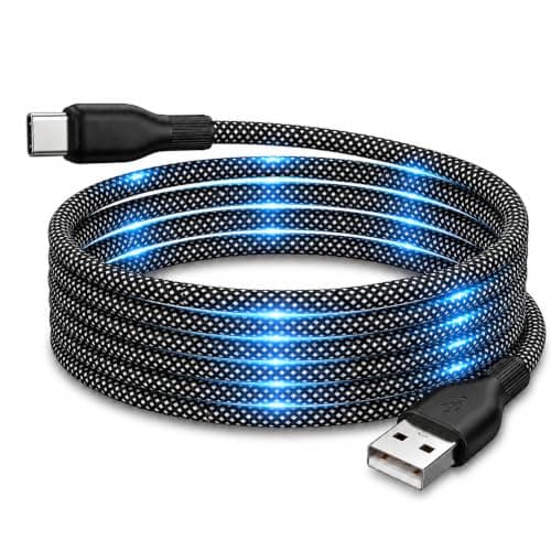 60W Magnetic USB C Cable, Elastic Retractable Coiled USB-A to USB-C Leads