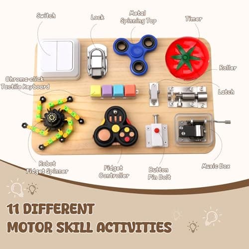 Dilabnda Montessori Busy Board Wooden Fidget Sensory Toy for Toddlers, Activity Board Educational Travel Toy for Plane Fine Motor Skills Gift for Boy Girl — view 3
