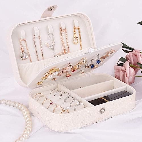 homchen Travel Jewellery Organiser Bag, Jewelry Storage Box Case for Bracelet, Earrings, Rings, Necklace (White) — view 6