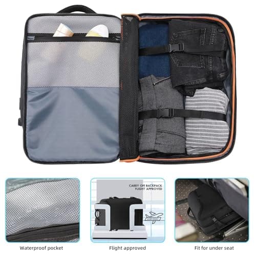 TANGCORLE Travel Carry on Backpack 50L Expandable Flight Approved Backpacks 17.3 inch Laptop and USB Charging Port bags Water Resistant Business Back Pack for Women & Men — view 4