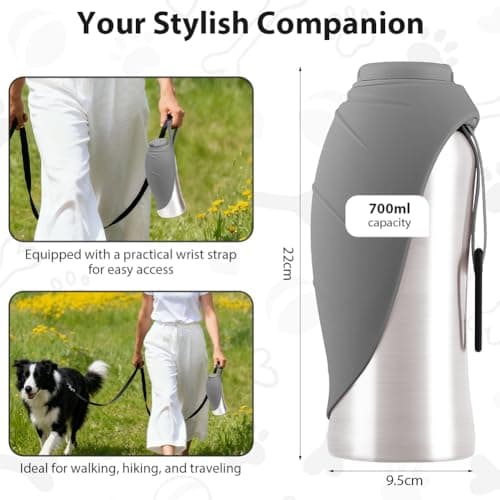 vsshe Travel Dog Water Bottle, Insulated Stainless Steel Dog Drinking Water Bottle, Portable Pet Cup with Drinking Cup and Bowl, for Puppies Cats Hamsters Rabbits and Outdoor Hiking, Travel, 700ml — view 4