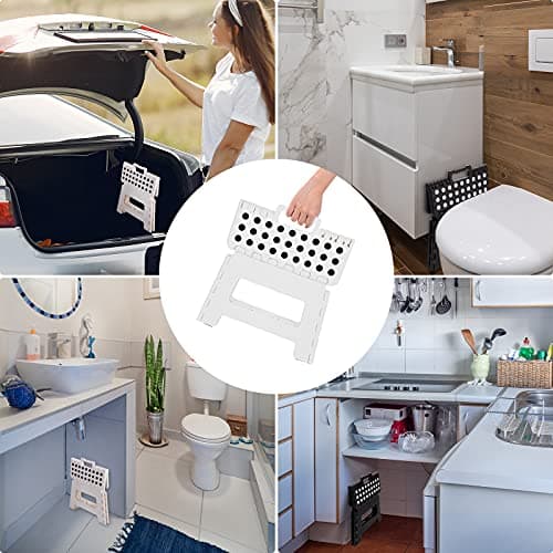 Step Stool for Kids & Adults - 9 inch Plastic Folding Stepping Stool for Kitchen Bathroom Garden and Outdoor, Portable Foldable Stool Holds up to 150KG (White) — view 5