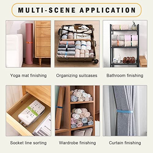 LELE LIFE 30Pcs Clothes Storage Elastic Band, Adjustable Clothing Storage Strap with Button Buttonholes, Travel Luggage Space Saver, Drawer Closet Organizer, 3 Colors — view 6