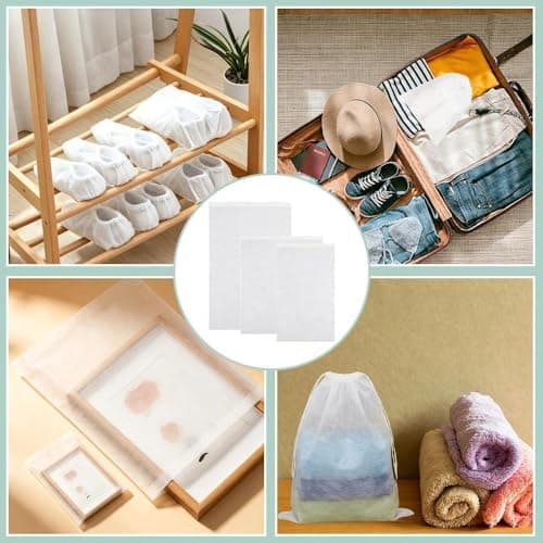 XPEJWAE 15 Pcs Dust Bags for Handbags Non-Woven Fabric Dustproof Drawstring Bag Breathable Reusable Travel Shoe Dust Cover For Purses Cloth Shoestravel Luggage Handbag Storage (White) — view 5