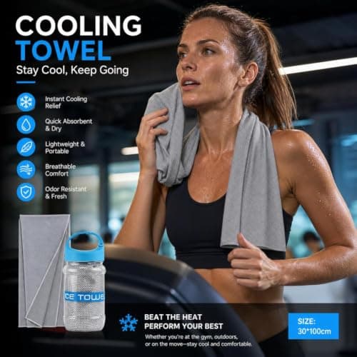 1PCS Cooling Towels, Ice Cold Sports Sweat Towels with Storage Bottle, Microfibre Gym Towel for Neck, Soft Breathable Quick Dry Towel for Gym Yoga Golf Running Camping Fitness & Hot Weather (Yellow) — view 3