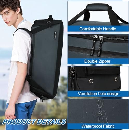 FIORETTO 45L Mens Sports Gym Bag with Wet Pocket & Shoe Compartment, Travel Duffle Bag Overnight Bag with Padded Shoulder Strap, Water-Resistant Holdall for Swimming, Basketball, Football Grey — view 4