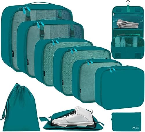 BAGAIL 10 Set Packing Cubes Various Sizes Packing Organizer for Travel Accessories Luggage Carry On Suitcase - Teal