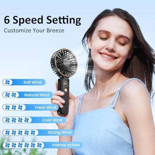 Rintea Hand Held Fan, Portable Fan Rechargeable with 6 Speeds — view 2