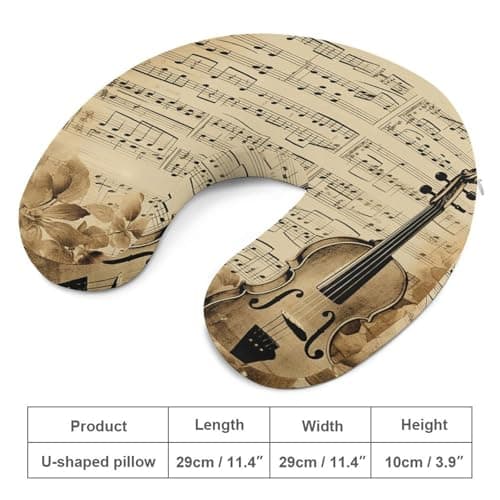 FekiLoot Music Notes on Old Paper Neck Pillow Soft U Shaped Travel Pillow Portable Headrest Neck Support Cozy Memory Foam Pillows for Airplane Car Home Office Sleeping Essentials — view 2