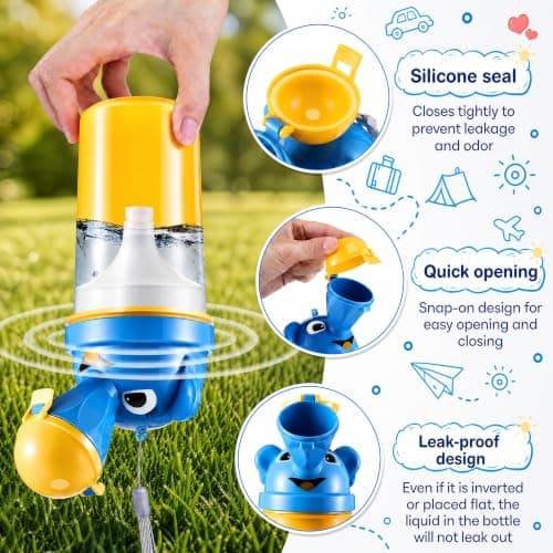 [500ML] Portable Baby Child Kids Travel Potty with Clean Brush,Hygienic Leak Proof Urinal Emergency Toilet for Camping,Car Travel,Outside,Park and Kid Toddler Potty Pee Training,Cute Duck Design,Boy — view 5