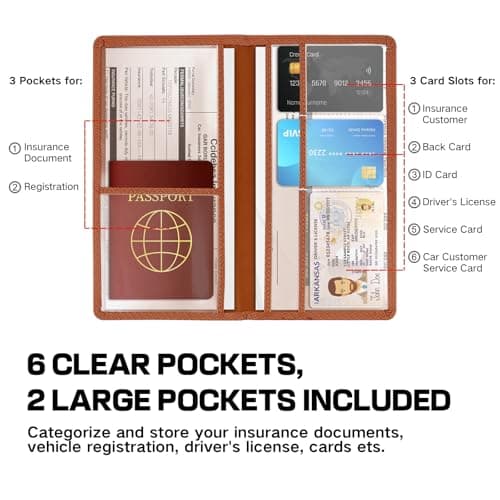 Car Registration and Insurance Holder,PU Leather Glove Box Organizer,Car Document Holder Organiser for Women Men,Registration Insurance Wallet,Driving Licence Holders for Travel Document (Brown) — view 4