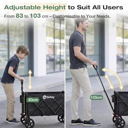 Sekey Festival Trolley Heavy Duty 100kg, 120L Folding Camping Trolley with Brakes & All-Terrain Wheels, Collapsible Beach Trolley Cart, Adjustable Handle Wagon, 4030, Black — view 5