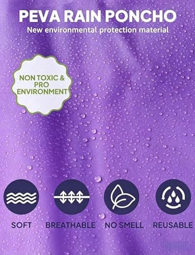 Rain Ponchos for Adults, Emergency Use, 2 Pack, Reusable, Hooded, Purple — view 6