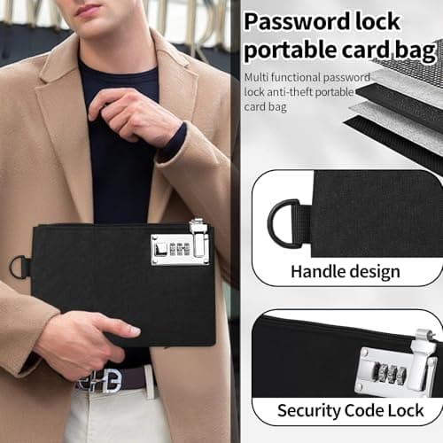 Money Bags, Travel Safe Bag Waterproof Safe Storage Pouch Document Bag Lockable Security Wallet with 3 Digit Code for Credit Card Cash Travel Passports Holder — view 5