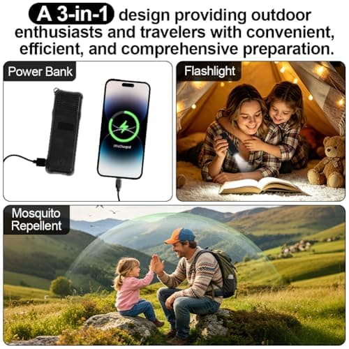 AOOWU 3-in-1 Electric Mosquito Repellent with 20PCS tablets, Portable Mosquito Repeller, Double-Sided Insect Repellent with Camping Lantern & Power Bank Function, for Outdoors, Camping, Backpacker — view 5