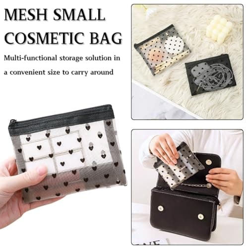LUFFLOK 4 Pcs Small Make Up Bag Heart Print Clear Makeup Bag with Zipper — view 5