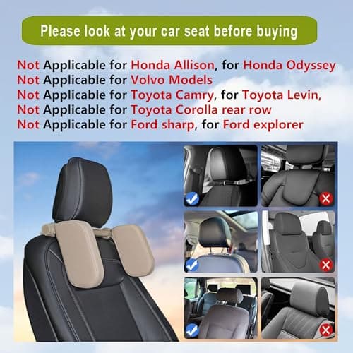 C COMCROSFLY Car Headrest Pillow, Adjustable Head Rest Pillow for Car Seat, Head Neck Support for Kids Adults Travel Sleeping, Fit for Headrest with Poles (Beige) — view 2