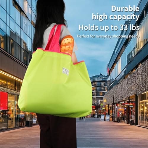 Nexlynk 3Pcs Foldable Reusable Shopping Bags 42x53 cm, Large Waterproof Tote Drawstring Shopper Washable Nylon Grocery Bags for Travel Beach Daily Use Women Mom (Turquoise, Light green, Dark grey) — view 3