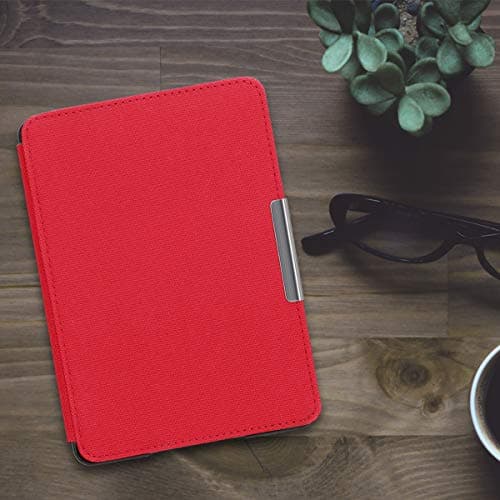 kwmobile Case Compatible with Amazon Kindle Paperwhite - Nylon Protective e-Reader Cover Folio Book Style Case - Red — view 2