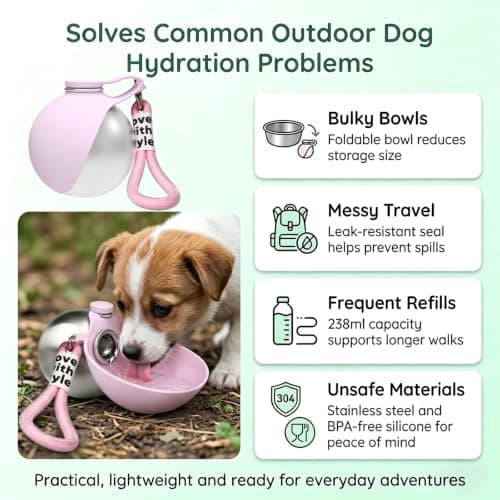 Foldable 2-in-1 Dog Water Bottle with Silicone Bowl, 238 ML — view 2