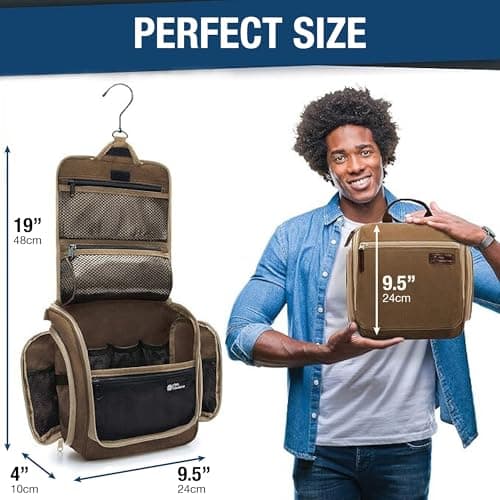 D&D Hanging Toiletry Bag for Women and Men, Large Travel Wash Bag, Brown — view 2