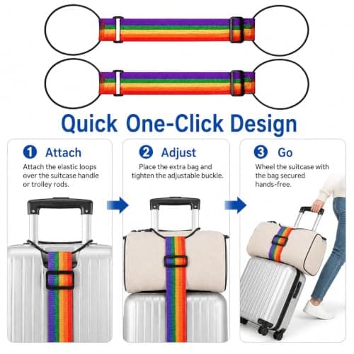 2 Pack Multicolour Heavy Duty Elastic Luggage Straps, Adjustable Stretch Travel Belts for Suitcases, Backpacks, Strollers & Moving Boxes, Secure Hands-Free Travel Accessories — view 5
