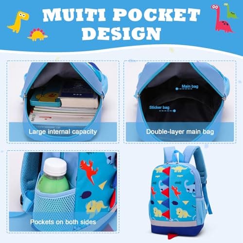 Aucuu Kids Backpack, Dinosaur School Backpack, Boys Girls Toddler Primary School Bag, Waterproof Nylon Rucksack, Casual Daypack, Book Bag for Campus Outdoor Travel Sports — view 5
