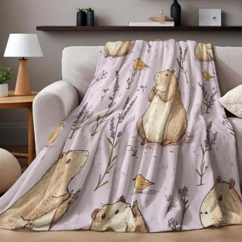 Fleece Flannel Throw Blanket for Bed Sofa Travel Soft Microfiber Blanket for Adults Kids Lightweight Capybara and lavender flowers 70 x 100 cm — view 4