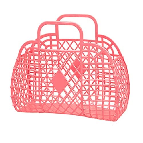 Beach Tote Bag, Women’s Plastic Tote Bag with Handle Foldable Reusable Shopping Handbags Basket Hollow Storage Basket for Halloween Xmas (250x110x220mm/9.84x4.33x8.66in) — view 6